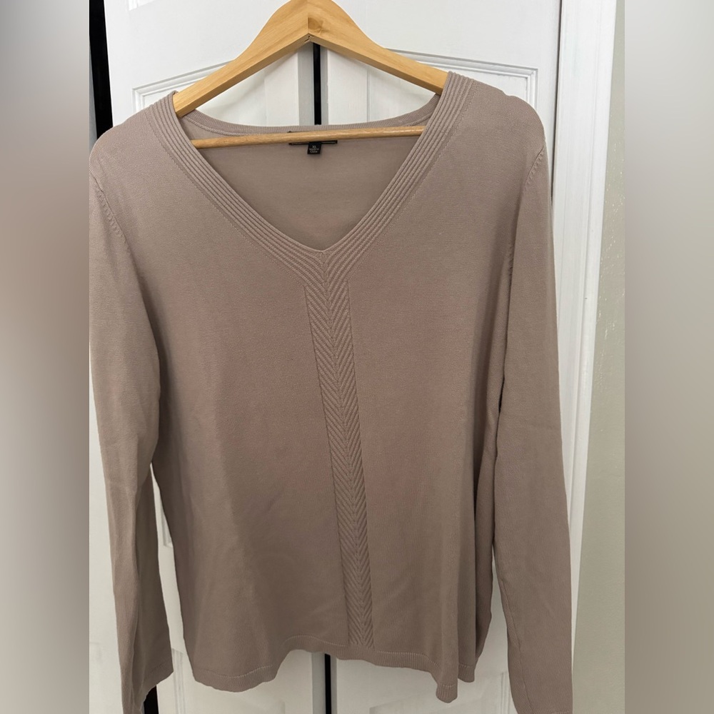 Left & Me Tan V-Neck Pullover Sweater